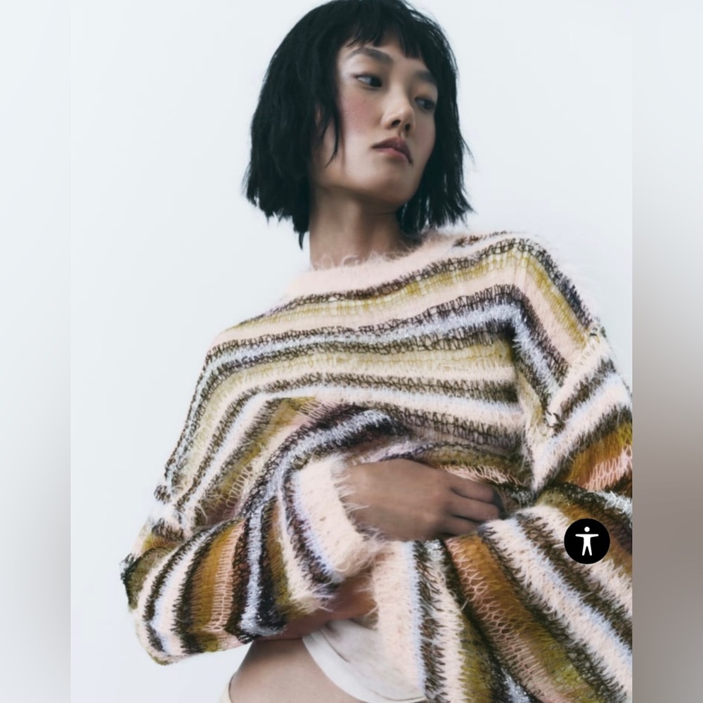 NWT Zara Striped Drop Stitch Knit Sweater
